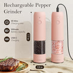 Ultrean Electric Pepper Grinder, Rechargeable Salt and Pepper Grinder with 6 Adjustable Coarseness, LED Light, One-Hand Automatic Operation, Pink