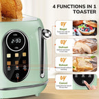 Keenstone Smart Touch Screen Toaster 2 Slice, Retro Wide Slot Stainless Steel Toaster with 6 Browning Levels, Reheat & Defrost, for Bagel, Toast, Bread, Removable Crumb Tray, Green