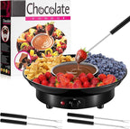 Lallisa Electric Fondue Pot Set, Chocolate Fondue Kit, Electric Fondue Maker, detachable Serving Trays with 4 Roasting Forks, gift Set for Date Night House Warming Melting Parties(Black)