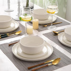 AmorArc Ceramic Dinnerware Sets, Wavy Rim Stoneware Plates and Bowls Sets, Highly Chip and Crack Resistant | Dishwasher & Microwave & Oven Safe Dishes set, Service for 4 (12pc)-Matte Speckled White