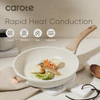 CAROTE 12.5 Inch Non Stick Frying Pan with Lid,White Granite Nonstick Skillet Omelet Pans, Egg Pan Granite Cookware, PFOS & PFOA Free