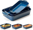 Ceramic Baking Dish Set of 3, Casserole Dishes for Oven, Square Porcelain Bakeware Set with Handles, Lasagna Baking Pan for Cooking, Perfect for Baking and Serving, Housewarming, Halloween, Thanksgiving, Christmas, New Year- Blue