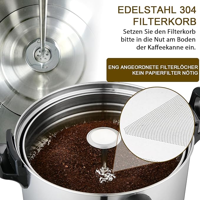 Coffee Percolator Large Coffee Maker 155 Cups Commercial Coffee Urn Electric Industrial Coffee Maker Hot Water Dispenser Tea Maker Machine for Catering, Church, Restaurant Dual Layer Stainless Steel