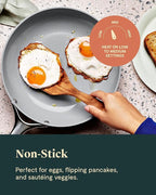 Caraway Ceramic Nonstick Fry Pan Set with Glass Lids – Includes Two 10.5” Fry Pans, One 8” Fry Pan, & Three Lids - Non Toxic, PTFE & PFOA Free - Oven Safe & Compatible with All Stovetops - Navy