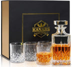 KANARS Whiskey Decanter And Glasses Set in Unique Gift Box - Original Crystal Liquor Decanter Set For Bourbon, Scotch, Vodka, Rum or Whisky, 5-Piece, Gifts for Men Dad