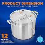 NutriChef 12-Quart Stainless Steel Stockpot with Stainless Steel Lid - 18/8 Food Grade Heavy Duty Large Stock Pot for Stew & Soup, Works w/Induction