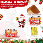 100 Sets Christmas Paper Loaf Pans Mini Disposable Baking Bread Pans with 100 Pcs Clear Bread Bags with Ties Rectangle Loaf Molds for Cake Oven Baker(3.2 x 1.6 x 1.6 Inches)