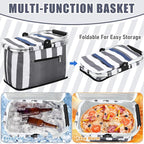 35L Large Insulated Picnic Basket with Blankets Kit Shopping Basket Cooler Bag Leakproof Collapsible Portable Suitable for Picnic Camping Work Hiking Food Delivery Gifts(Gray Stripes)