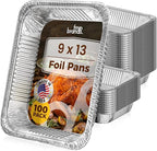 Fit Meal Prep 100 Pack 9x13 Aluminum Foil Pans - Heavy Duty Half Size Tin Pans Disposable for Roasting, Cooking, Serving, and Freezing - Baking Pan Trays for Buffet, Meal Prep, and Food Storage