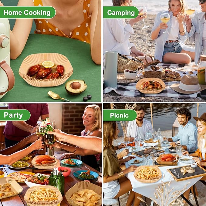 Air Fryer Disposable Paper Liners - 150Pcs 8In Square Parchment Paper Non-Stick Airfryer Basket Liners for Steamer Microwave Oven, Deep Fryer Parts & Accessories