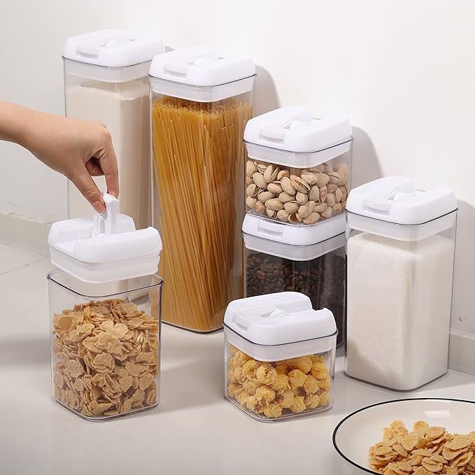 Vtopmart 6 PCS Airtight Food Storage Containers, BPA Free Plastic Snack Containers with Easy Lock Lids, for Kitchen Pantry Organization and Storage, Include 24 Labels, 0.8L