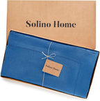 Solino Home Linen Tablecloth 60 x 108 Inch - Classic Hemstitch 100% Pure Linen Indigo Blue Table Cloth for Rectangle Tables - Machine Washable Tablecloth for Fall, Autumn