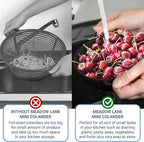 Meadow Lane 6-inch Small Colander, BPA-Free, Dishwasher Safe, Double Handles, Compact Food Strainer for Berries, Veggies and Pasta, 3-Cup Capacity, Glossy Black