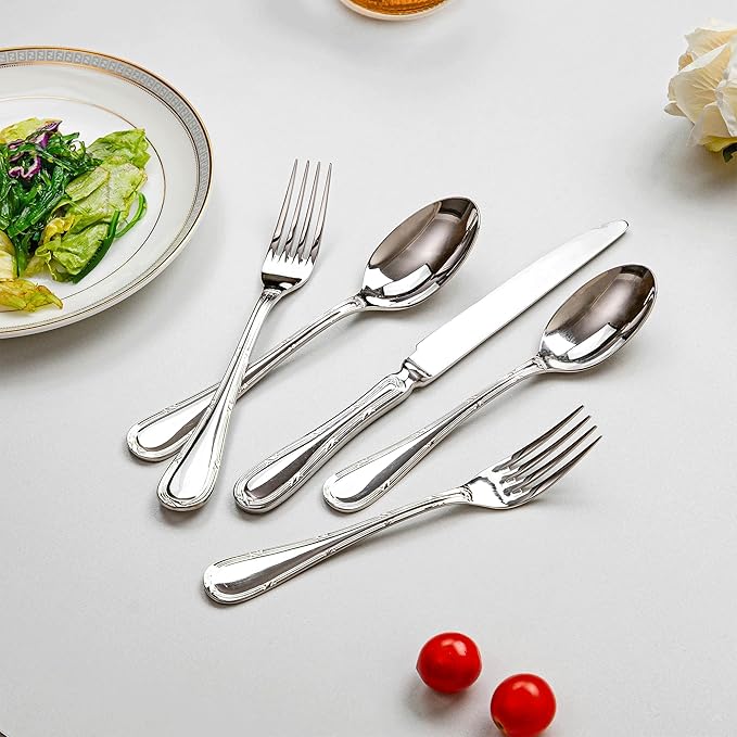 20-piece Silverware Set for 4, 18/10 Stainless Steel Flatware Set, Fine Silverware Set, Serving Utensil Sets, Finely Polished and Dishwasher Safe, Cupid
