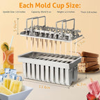 WICHEMI Commercial Popsicle Molds Stainless Steel Ice Pop Molds 20PCS Metal Ice Lolly Popsicle Mold Ice Cream Maker Mold Stick Holder with Lid Single Cup Capacity 85g