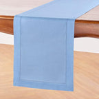Solino Home Linen Cornflower Blue Hemstitch Table Runner 48 Inches - 100% Pure Linen Small Table Runner 14 x 48 Inch Ideal for Dresser and Coffee Tables - Classic Hemstitch, Summer
