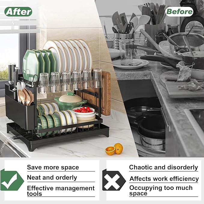 Kitchen Utensil Drying Rack with Drainage Tray, 11.8 Inches Deep × 16.5 Inches Wide Tray for Versatile Storage. Cup Organiser,Kitchen Organization and Storage