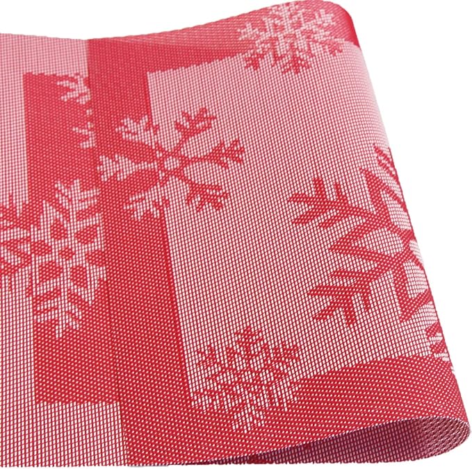 PIGCHCY Christmas Placemats Snowflake Woven Heat Resistant Placemats Washable Easy to Clean Table Mats for Dining Room and Decor(Set of 4, Red)