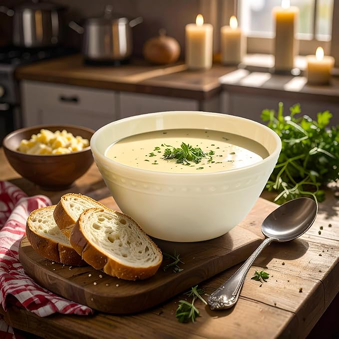 Melamine Beaded Cereal Bowls Set Cream, 6 inch, 24oz All purpose/Soup/Salad Bowls Set of 6, Unbreakable Durable, Dishwasher Safe, BPA Free - Perfect for Soups, Salads, Cereal & Entertaining
