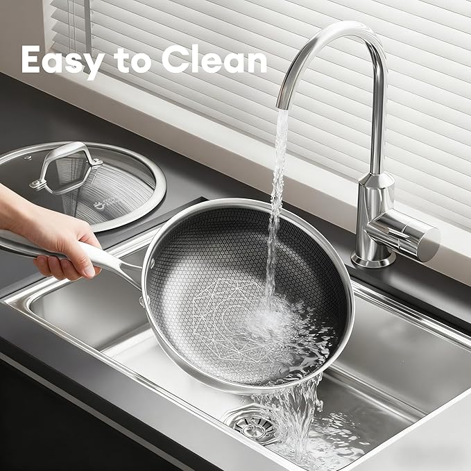 COOKER KING 10-Inch Wok with Lid, Hybird Nonstick Wok Professional Grade, Stainless Steel Woks & Stir-Fry Pans, Stay-Cool Handle, Dishwasher & Oven-Safe,Compatible with All Cooktops