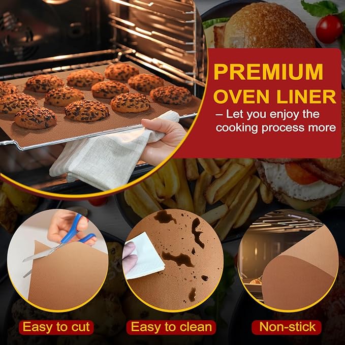 Large Oven Liners for Bottom of Oven, 17"x75" Heavy Duty Non-Stick Oven Liner Mat, Reusable Heat Resistant Grill & Baking Mat, BPA/PFOA Free Roaster Liners, Fits Electric, Gas, Toaster Ovens (Black)