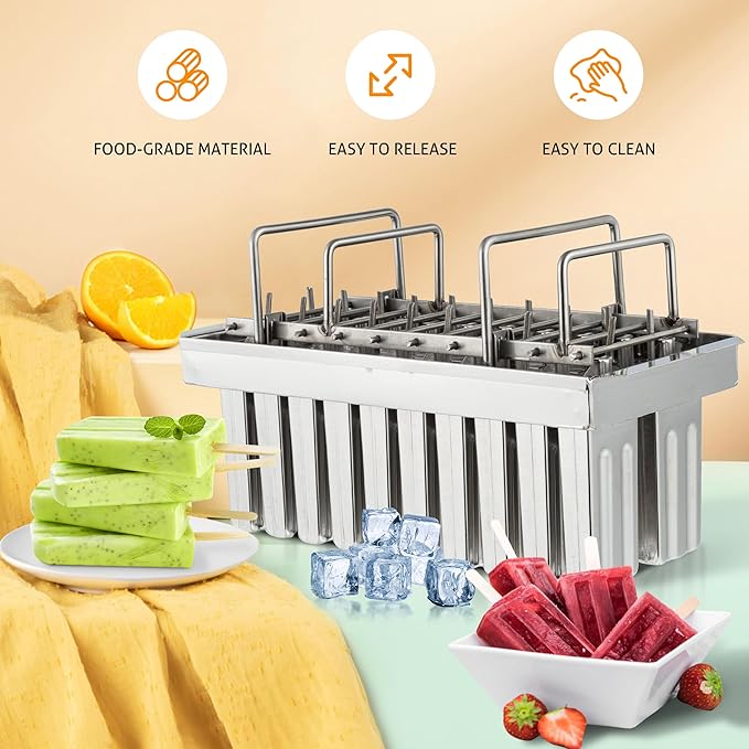 WICHEMI Stainless Steel Popsicle Molds Commercial Ice Pop Molds 20PCS Ice Lolly Popsicle Mould Ice Cream Maker Mold Stick Holder with Lid Single Cup Capacity 85g