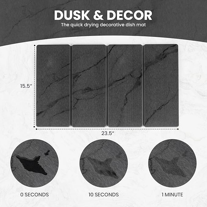 Dusk & Decor Folding Stone Dish Drying Mat – Quick-Drying Diatomaceous Earth Kitchen Mat for Counter – Foldable, Non-Slip Diatomite Sink Tray for Dishes and Utensils - Gray