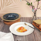 Pasta Plates with Rim 12 oz, Soup Bowl Pasta Bowl Set of 4, White Shallow Bowl Plate, Ceramic Wide Rimmed Soup Bowl, Best choice for high-end restaurants, hotels, and foodies, 11 Inch