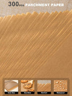 SMARTAKE 300 Pcs Parchment Paper Baking Sheets, 9x13 Inches Non-Stick Precut Baking Parchment, for Baking Grilling Air Fryer Steaming Bread Cup Cake Cookie and More (Unbleached)