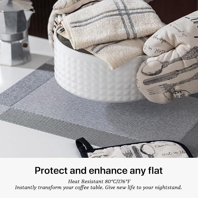 LEXMORE PVC Woven Placemats 12 PCS Wipeable Indoor/Outdoor Table Mats Washable Vinyl Place Mats for Dining Table, Set of 12-Silver Cube