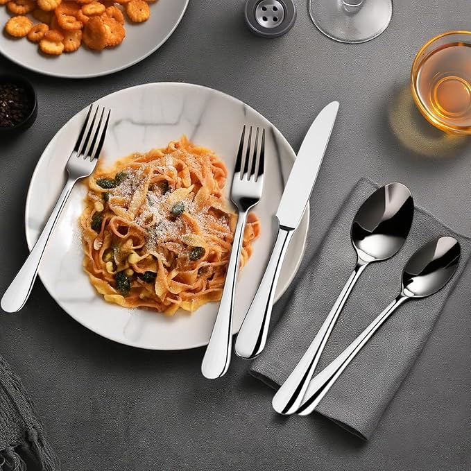 Silverware Set, 30-Piece Flatware Cutlery Set Service for 6, Modern Heavy Duty Design, 18/10 Stainless Steel Utensils, Dishwasher Safe