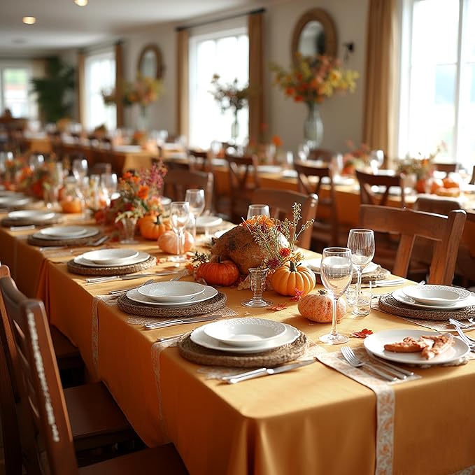 sancua 2 Pack Tablecloths Rectangular 60x102 Inch, Thanksgiving Table Cloths Rectangle for 6 Foot Tables - Stain and Wrinkle Resistant Washable Polyester Table Cover for Fall, Dining, Parties Bronze