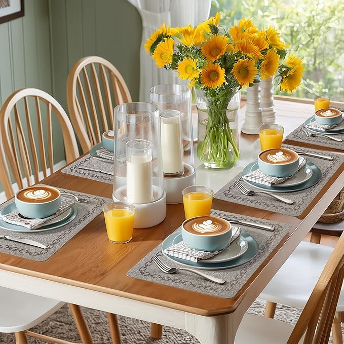 Placemats Set of 6, Heat Resistant & Waterproof Table Mats for Dining, Non Slip Scratch Proof Place Mats for Kitchen, Easy to Clean - Outdoor,Indoor Use（17x12 Inch）