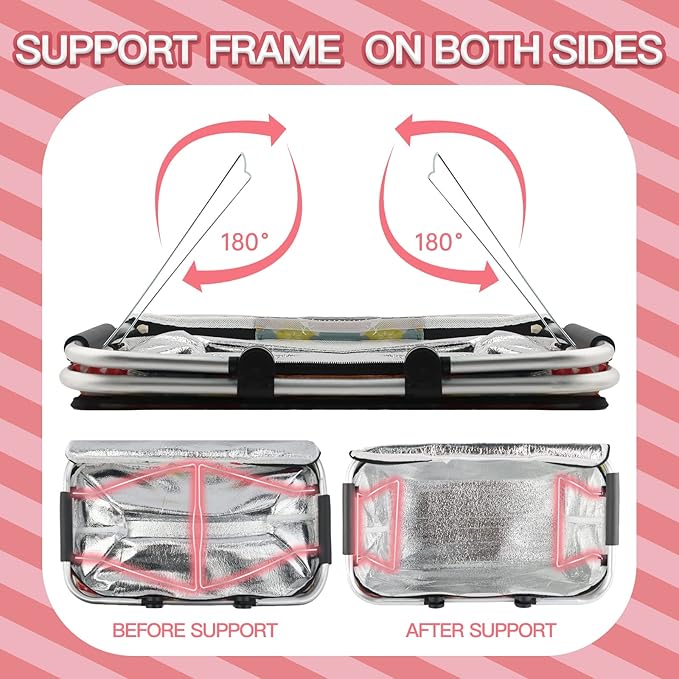 Insulated Picnic Basket,Collapsible Cooler Bag,32L Grocery Basket with Lid,2 Sturdy Handles,Storage Basket for Picnic,Food Delivery,Take Outs,Market Shopping,Travel (Flower)