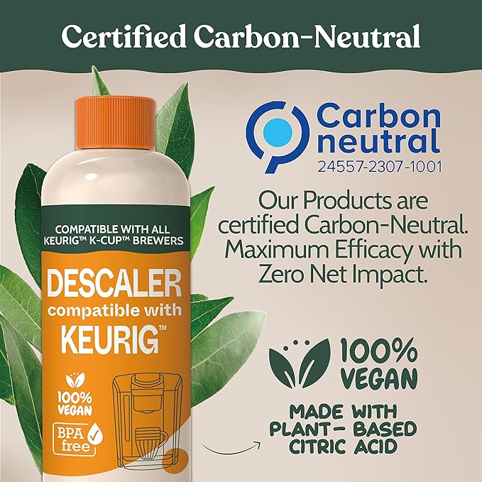 Roobi Keurig Compatible Descaling Solution. Specially Formulated for Descaling & Cleaning. 2 Uses per Bottle, 2 Pack. Carbon Neutral Keurig Descaling Kit.