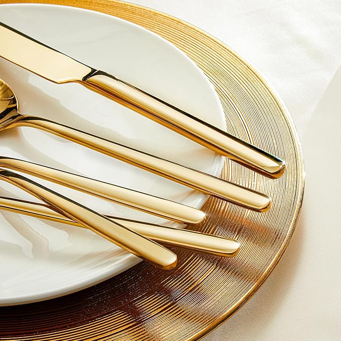 KINGSTONE Gold Silverware Set, 40 Piece Flatware Cutlery Set for 8, 18/10 Stainless Steel Silverware Mirror Polished Dishwasher Safe for Home, Restaurant, Wedding, Party(Gold, 40 pieces for 8)