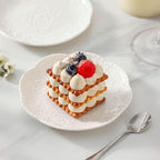 Neaylfe 8-Piece Embossed Ceramic Appetizer & Dessert Plates, 6 Inch White Mini Dinner Plates Set, Lightweight Small Ceramic Plates for Dessert, Cake, Snack, Waffles