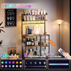 HOOBRO Bakers Rack with Power Outlet, 5 Tiers Coffee Bar with LED Light, Microwave Stand with Wire Basket & Wine Holders, Kitchen Storage Shelf with 6 S-Shaped Hooks, Rustic Brown and Black BF21UDHB01