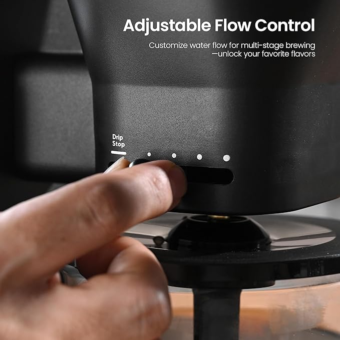 Kismile 8 Cup Drip Coffee Maker Machine, Pour Over Coffee Brew with 3s Instant Heat 197-205℉, Removable Water Tank, Adjustable Flow Control, Deep Cold Brew & Keep Warm 40 Min, Easy to Clean(Black)
