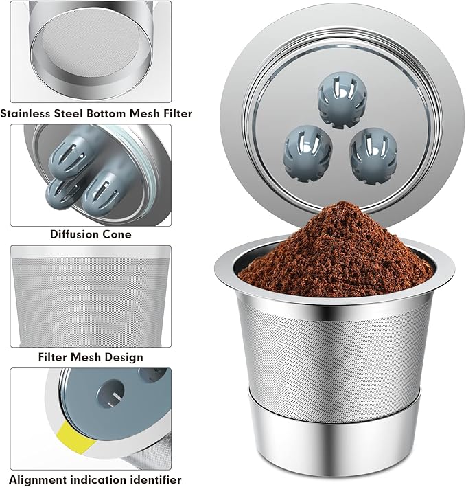 Reusable K Cups Compatible with Ninja Coffee Maker,Stainless Steel 4 Pack Reusable Coffee Pods,Permanent K Cups Coffee Filters Fit for Ninja CFP201 CFP 300 CFP301 CFP305 CFP307 CFP400 (4Pack)