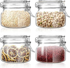 Glass Food Storage Jars with Airtight Lids 17 oz Square 4 Pack Kitchen Storage Containers Cabinet Canisters Sealed Pot Canning for Pasta, Cereal, Coffee, Beans, Spice