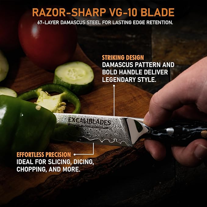 Utility Knife 6 Inch – VG-10 Damascus Stainless Steel, Razor Sharp, Full Tang, Ergonomic G10 Handle – Multipurpose Kitchen Knife for Meat, Vegetables, Fruits – Durable, Dishwasher Safe