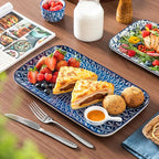 vancasso Serving Platters Set of 3, 16"/14"/12" Inch Rectangular Trays - Serving Platter Extra Large, Ceramic Serving Dish Microwave & Dishwasher Safe (Vintage Blue A)