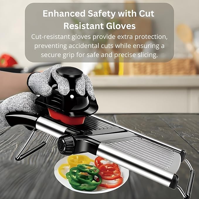 Mandoline Slicer for Kitchen, Adjustable Stainless Steel Vegetable Slicer and Chopper, Food Slicer with Julienne Cutter, Potato, Onion, Tomato, Cucumber and Salad Chopper with Safety Gloves