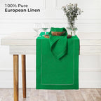 D'Moksha Homes Linen Kelly Green Table Runner 120 Inches Long - 100% Pure Linen Hemstitch 14 x 120 Inch Table Runner for Dining, Summer, Fall and Halloween - Classic Hemstitch