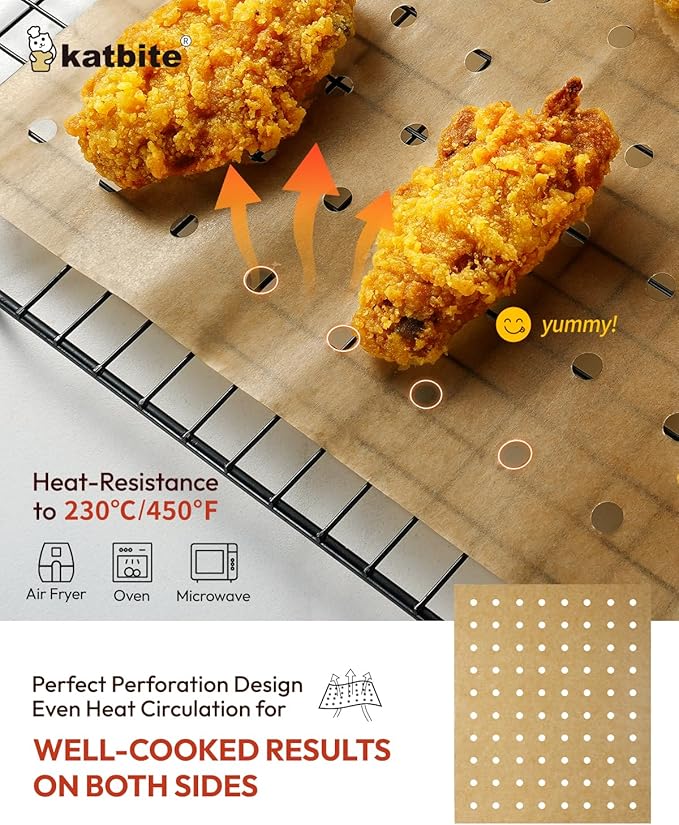 Katbite Air Fryer Parchment Paper Liners 180cs Airfryer Liners Disposable 9x11 Inch Perforated Parchment Paper Sheets Basket Liner Accessories For Toaster oven,Air Fryer, Fit Cuisinart, Ninja Foodi