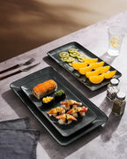 famiware Serving Platter, Rectangular 15.67/14.1/12.6inch Serving Dishes for Entertaining, Dishwasher Safe, Stoneware Serving Trays for Party, Food, Turkey, Snack, Cheese, Reactive Glaze, Deep Forest