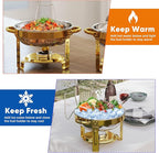 4 Pack Gold Round Chafing Dishes for Buffet, 5 QT Food Warmers and Cold Food Server for Parties, Events Hosting, Family Gatherings, Full Set Catering Supplies with Serving Utensils Accessories