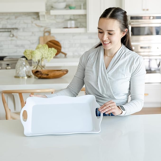 17" x 11" Melamine Large Plastic Serving Platters and Trays with Handles, Rectangular Serving Trays for Food, Dishes, Party - 3 Pcs