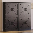 IRONCK Kitchen Pantry Storage Cabinet 72.8" H, 4 Barn Doors with Storage Rack, 4 Adjustable Shelves, Freestanding Cupboard for Dining Room Living Room, Laundry, Black